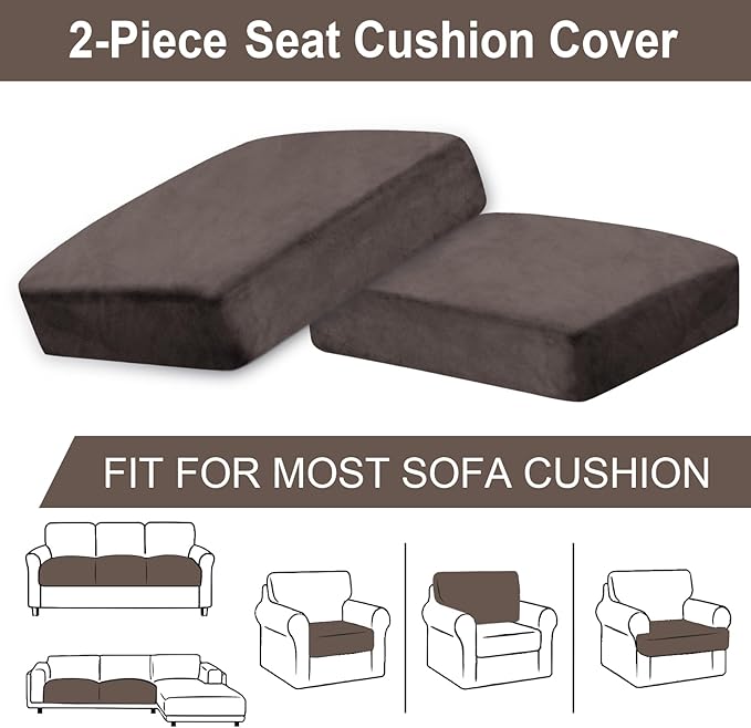 Couch Cushion Cover Velvet 2 Pieces Seat Cushion Cover Stretch LoveSeat Couch Covers Separate Sectional Sofa Slipcovers Furniture Protector (2-Seater or Backrest, Coffee)