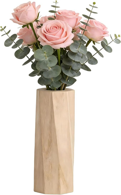 Handcrafted Natural Wood Vase | Eco-Friendly Home Decor | Unbreakable Rustic Flower Vase for DIY Painting | 9.5" Wooden Decorative (vase Wood Color)