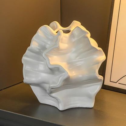 Tongyu Home Ceramic White Artistic Coral Vase, Wabi-Sabi Modern Decor Sculpture for Home, Unique Centerpiece for Living Room, Bedroom, Office