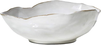 Serene Spaces Living Free-Form Glazed Ceramic Bowl with Sculpted Edge, Decorative Centerpiece for Table Styling, Modern Home Accent for Dining Table Mantel Shelf, 10.5" Diameter & 3.5" Tall