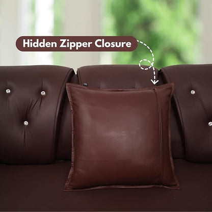 D DOLLY LAMB Lambskin Leather Pillow Cover - Sofa Cushion Case - Decorative Throw Covers for Living Room & Bedroom, 14x14 Inches - Dark Maroon Box