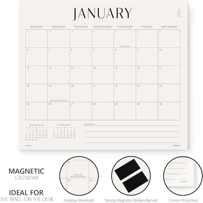 Jotsome Magnetic Calendar for Refrigerator 2026-2027, Monthly Fridge Calendar From January 2026 to June 2027 13x11 inch, Easy Planning, Gift for the Holidays or Christmas