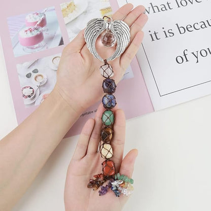 iSTONE Handmade Crystal 7 Chakra Home Decoration Feng Shui Ornament Car Decoration Christmas Ornaments (Chakra-Wing)