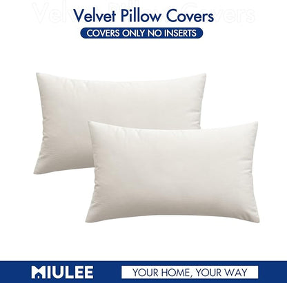 MIULEE Velvet Throw Pillow Covers 12x20 Inch, Pack of 2 - Cream White, Soft Solid Lumbar Decorative Pillow Covers Modern Luxury Home Decor for Spring Couch Sofa Bedroom Livingroom