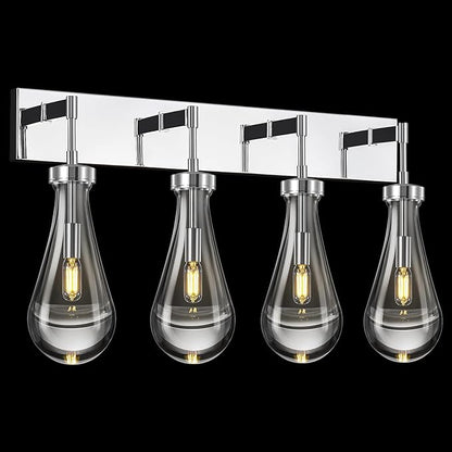 Raindrop Wall Sconces Chrome Crystal Sconces Wall Decor Modern Lighting Glass Bathroom Sconces Indoor Vanity Light Wall Lamp for Bedroom Living Room Stair(4-Light)