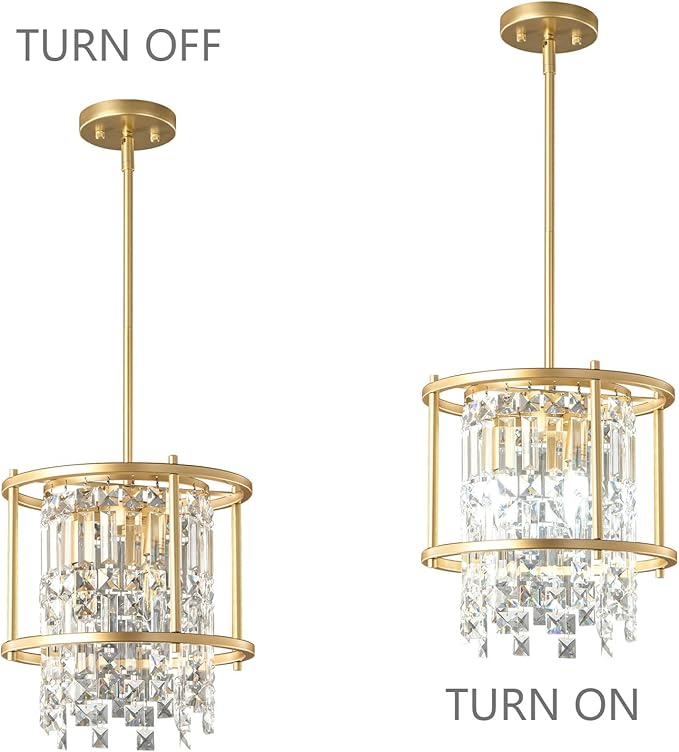 LMQNINE Modern Foyer Chandelier, Gold Crystal Chandelier Entryway Pendant Light Fixture, Round Adjustable Height Chandeliers for Kitchen Island, L11.81'' x H7.87''