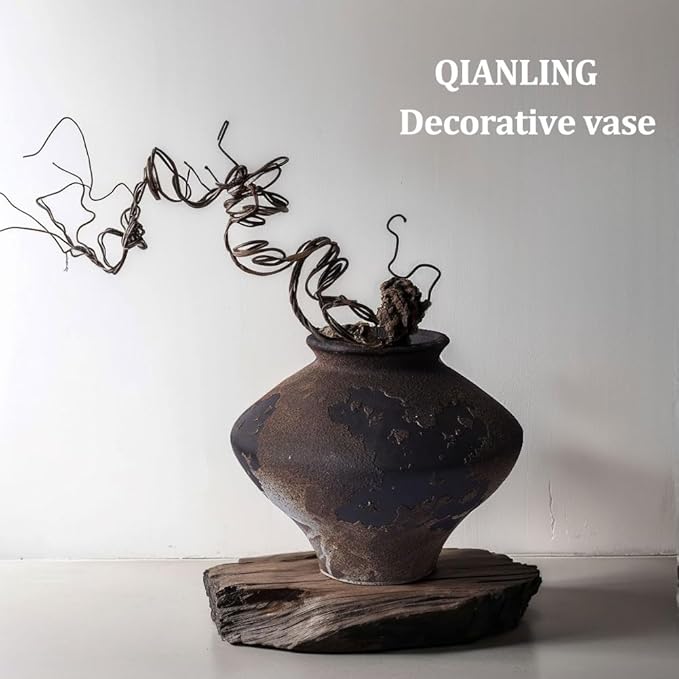Wabi Sabi Rusty Vintage Vase, 6.3" Tall Wabi Sabi Decor Rustic Farmhouse Pottery Vase for Centerpiece, Textured Pottery Flower Vases for Home Decorative, Table, Living Room, Bedroom, Bathroom, Kitchen