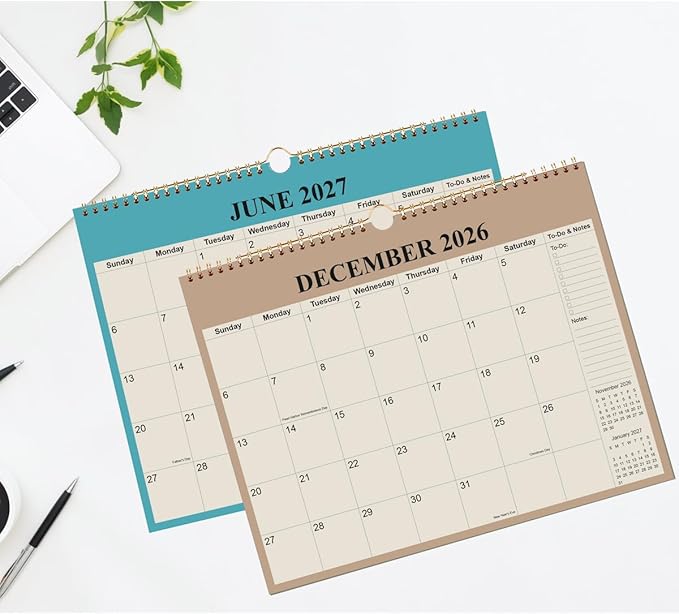 Calendar 2026-18 Months Wall Calendar from January 2026 - June 2027, 2026-2027 Wall Hanging Calendar Planner with Thick Paper, 12" x 14.5", Beige