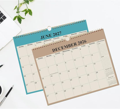 Calendar 2026-18 Months Wall Calendar from January 2026 - June 2027, 2026-2027 Wall Hanging Calendar Planner with Thick Paper, 12" x 14.5", Beige