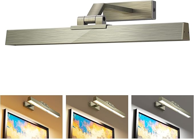 Picture Lights for Wall, Greenish Bronze Battery Operated Picture Light 16in Art Light CCT Dimmable Recharging Battery Wall Light with Remote Control for Living Room Gallery