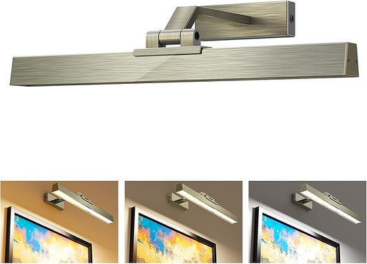 Picture Lights for Wall, Greenish Bronze Battery Operated Picture Light 16in Art Light CCT Dimmable Recharging Battery Wall Light with Remote Control for Living Room Gallery