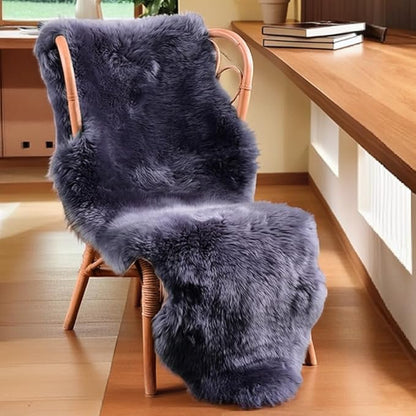 Area Rugs, Genuine New Zealand Sheepskin Rug, Soft Fur Throw Rug (Blue Steel, Double Pelt/2FT*6FT)