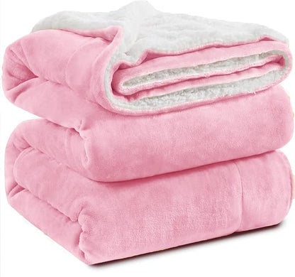 KAWAHOME Sherpa Fleece Queen Size Blanket for Bed - Extra Warm and Heavy Thick Blankets for Winter, Super Soft 500GSM Plush Blanket, 90"X 90" Pink