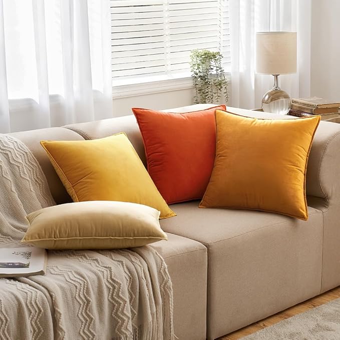 MIULEE Orange Pack of 2 Decorative Velvet Throw Pillow Cover Soft Pillowcase Solid Square Cushion Case for Halloween Sofa Bedroom Car 20x20 Inch 50x50 cm