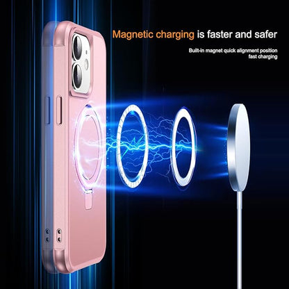 Compatible with iPhone 12 Case & iPhone 12 Pro Case 6.1" with Invisible Magnetic O-Ring Stand [Compatible with Mag-Safe][Great Grip Feeling], Rose Gold