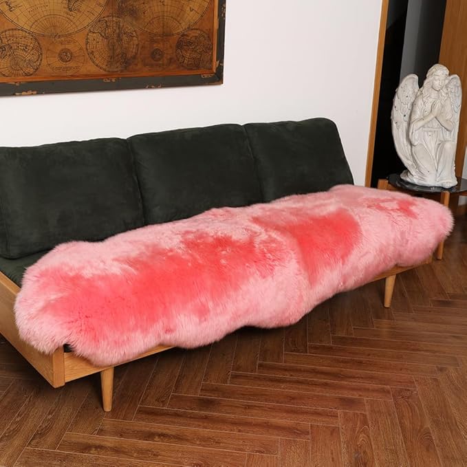 LLB Genuine Sheepskin Area Rug Wool Rug Fur Carpet Fluffy Shaggy Fur Rug for Living Room Kids Bedroom Real Sheepskin Throw Lambskin Rugs Sofa Mat Chair Seat Covers (Pink, 2 x 6 ft Sheepskin)