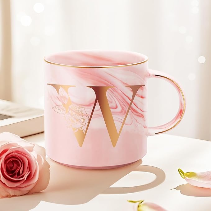 Valentines Day Gifts for Her, Anniversary Birthday Galentines Gifts for Women Mom Grandma Friend Sister Wife Teacher Coworker, Personalized Initial Customized Gift Monogrammed A-Z Coffee Mug 12 OZ(W)