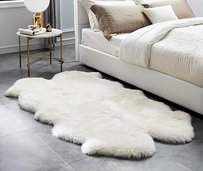 HUAHOO Premium Genuine Sheepskin Rug Real Australia Sheepskin Natural Luxury Fluffy Lambskin Fur Area Rug Seat Covers for Kids Bedroom Sofa Chair Cover Pets Dogs Mat Quarto Pelt/4' x 6' White/Ivory