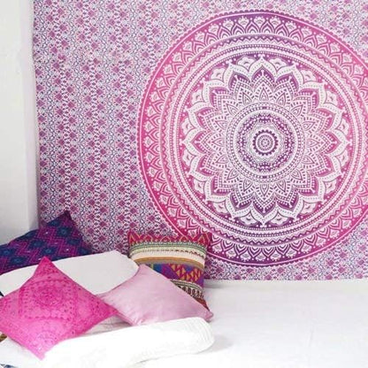 raajsee Large Pink Ombre Mandala Tapestry Wall Hanging,Indian Cotton Beach Throw Blanket Hippie Bohemian Elephant Queen Boho Décor,Meditation Yoga Mat Rugs 82x92 Inches