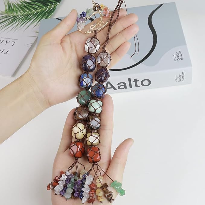 2 Pieces of 7 Chakras Healing Crystals and Tree of Life Wall Hanger Tumbled Gemstones Meditation Hanging Ornament Christmas Tree Memorial Hanging Pendant (Style 1)