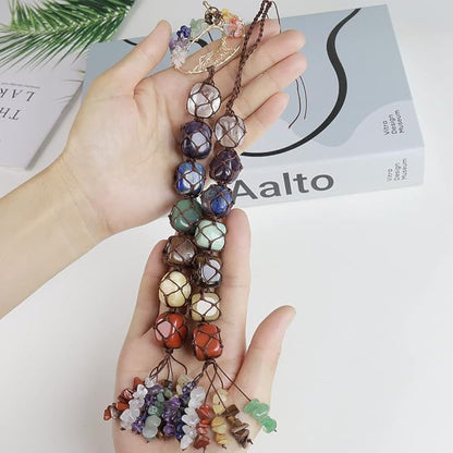 2 Pieces of 7 Chakras Healing Crystals and Tree of Life Wall Hanger Tumbled Gemstones Meditation Hanging Ornament Christmas Tree Memorial Hanging Pendant (Style 1)