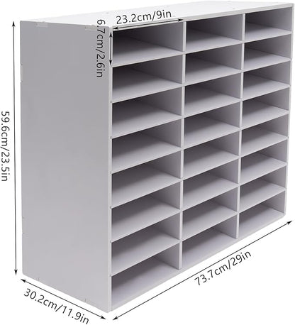 Literature Organizer with 24 Compartments | Adjustable Desktop File Sorter Mail Center for Home, Office & Classroom | PVC Paper Storage Cabinet with Shelves (White, 24 Compartments)