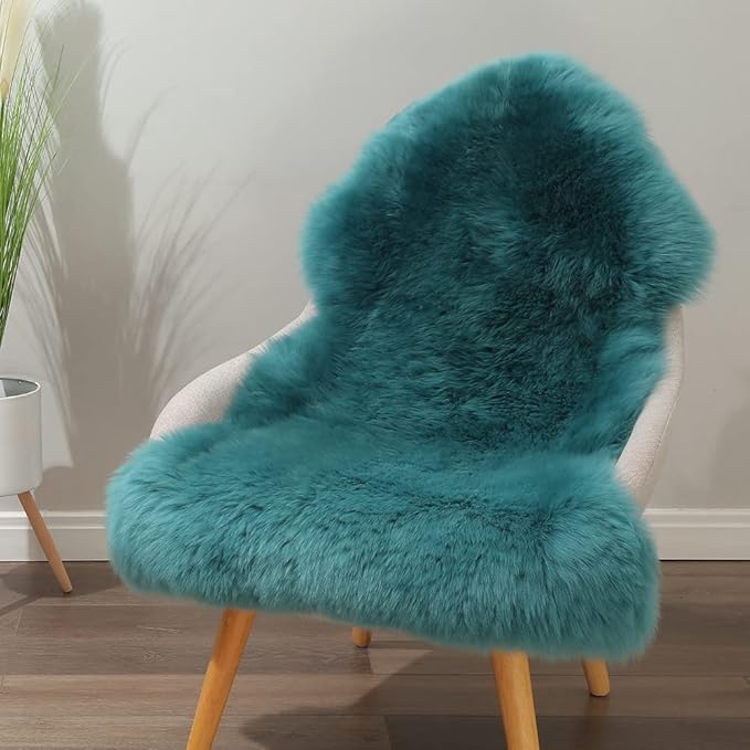 LLB Genuine Sheepskin Area Rug Wool Rug Fur Carpet Fluffy Shaggy Fur Rug for Living Room Kids Bedroom Real Sheepskin Throw Lambskin Rugs Sofa Mat Chair Seat Covers (Peacock Blue, 2 x 3 ft Sheepskin)
