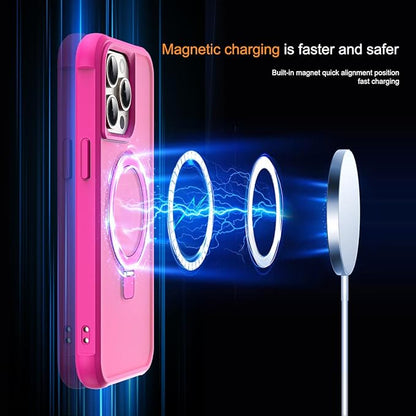Compatible with iPhone 14 Pro Max Case with Invisible Magnetic O-Ring Stand Military-Grade Translucent Case for iPhone 14 ProMax 6.7" [Compatible with Mag-Safe][Great Grip Feeling], Rose