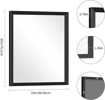 Black Bathroom Mirror 24 x 30 Inch Rectangle Wave Beveled Frame for Wall Bathroom Vanity Mirror for Over Sink, Tempered Glass,for Entryway Hangs, Bathroom Living Room Horizontal or Vertical