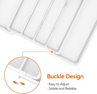 Lifewit Silverware Drawer Organizer, Expandable Utensil Tray for Kitchen, BPA Free Flatware and Cutlery Holder, Adjustable Plastic Storage for Spoons Forks Knives, 8.5"-14.1" x 12.1", White