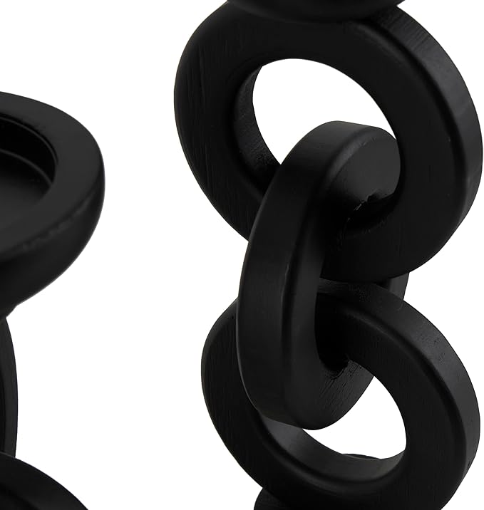 Deco 79 Wooden Decorative Candle Holder Chain Link Candle Stand, Set of 3 Candlestick Holder 13", 11", 9" H, Black