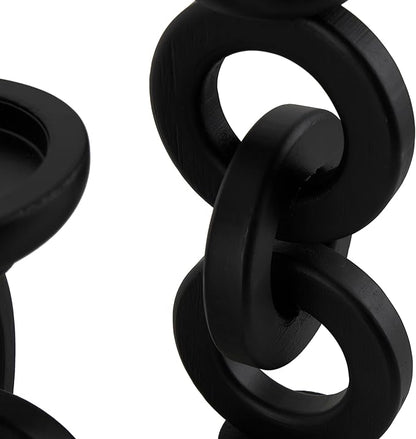 Deco 79 Wooden Decorative Candle Holder Chain Link Candle Stand, Set of 3 Candlestick Holder 13", 11", 9" H, Black