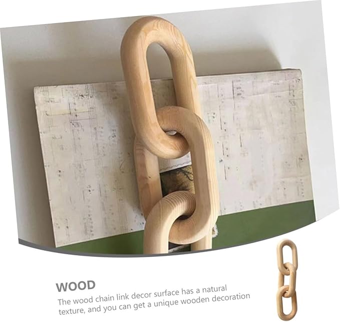 OSALADI Wood Chain Link Decor Aesthetic Wooden 3-Links Chain for Home Art Natural Wood Material for Living Room and Table Decor Rustic Boho Style