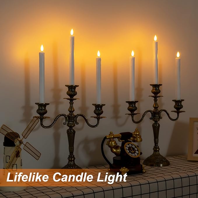 Homemory 24 Pcs Plastic Flameless Taper Candles with Remote Timer Dimmer, White Taper Candles Battery Operated with Flickering Flame Light Lifelike Led Candlesticks for Indoor Decoration 9.6 Inches