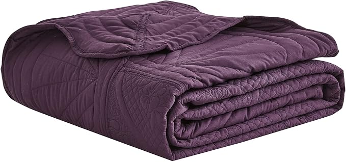 Bedspread - Full Size Bedding Cover - Modern & Contemporary Coverlet Set, Real Stitching, Reversible, Lightweight, 5 Piece, Purple