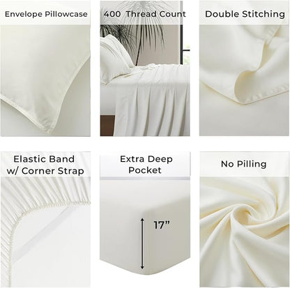 Full Size Sheet Set | 100% Viscose | Organically Grown | Ultra Soft | Cooling Sheets for Hot Sleepers | 17" Deep Pocket [Ivory]