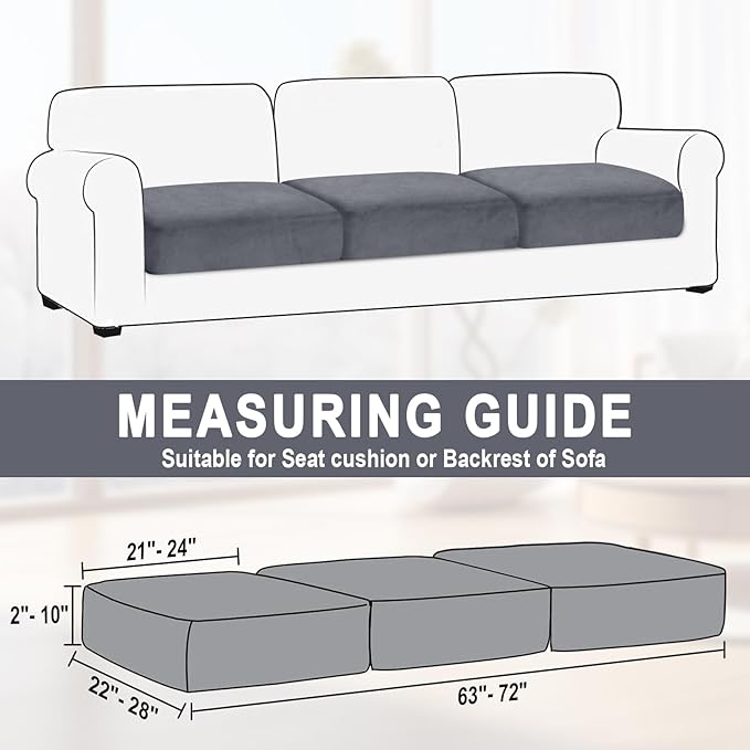 Couch Cushion Cover Velvet 3 Pieces Seat Cushion Cover Stretch Sofa Covers Separate Sectional Sofa Slipcovers Furniture Protector (3-Seater or Backrest, Dark Grey)