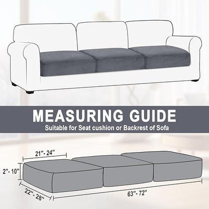 Couch Cushion Cover Velvet 3 Pieces Seat Cushion Cover Stretch Sofa Covers Separate Sectional Sofa Slipcovers Furniture Protector (3-Seater or Backrest, Dark Grey)