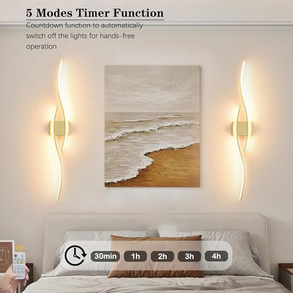 Modern Wall Sconces Set of 2, Dimmable LED with Remote Control, Gold Indoor Wall Sconce, Hard Wired Wall Lights for Living Room, LED Wall Decor for Hallway, Bedroom, 40.5"in, 3 Color, Timer, Memory