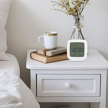 Toyvian Digital Alarm Clock Small Desk Clock with Temperature Humidity Display for Bedroom Plastic Elegant Minimalist Design for Students