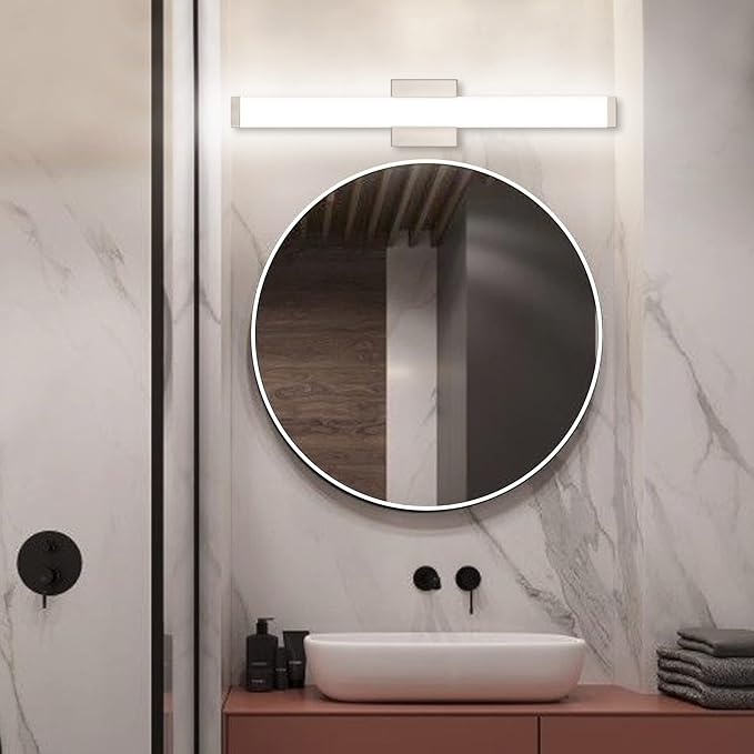 Bathroom Vanity Light Brushed Nickel Square LED 24 inch 14W 4000K Natural White Light Wall Bar Lighting Fixtures Over Mirror