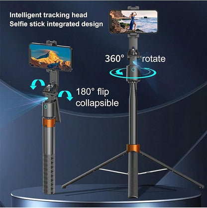 Auto Face Tracking Phone Holder,No App Required,360° Rotation Phone Camera Stand with Remote and Gesture Control, Smart Shooting Stand for Vlog/TIK Tok Live Streaming YouTube Video Record w/Fill Light