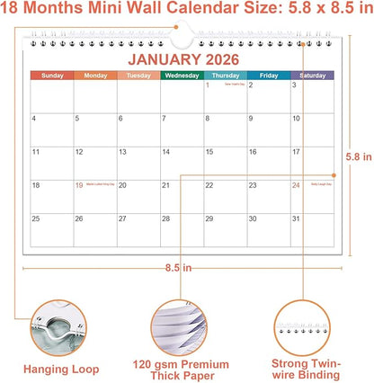 Mini Calendar 2026 - Small 2026 Calendar from January 2026 - June 2027, 18 Months Little Calendar with Premium Paper, 5.8" x 8.5", Colorful