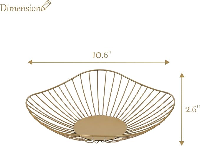 IBWell Antique Curved Edge Fruit Basket for Kitchen Gold Wire Basket Fruit Bowl for Home Decor Metal Wire Fruit Holder for Fruit Vegetable Snacks