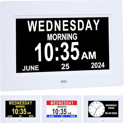 7 Inch Extra Large Day Date Time Digital Day Calendar Clocks with Auto-Dimming 12 Alarm Reminders Dementia Clock for Senior Elderly impaired Vision Memory Loss