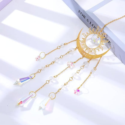 Crystal Suncatcher for Windows Hanging, Prism Rainbow Maker with Chain, Sun and Moon Catchers Indoor Outdoor Home Garden Decor, Gift for Christmas Mother’s Day Valentine’s