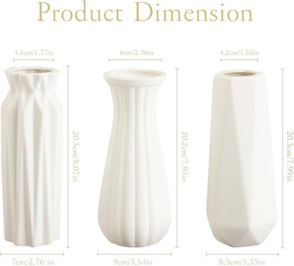 Ruckae 8 Inch Matte Ceramic Vases Set of 3 White Unglazed Vase Vintage Flower Vases for Wedding Dinner Table Party Office Centerpieces