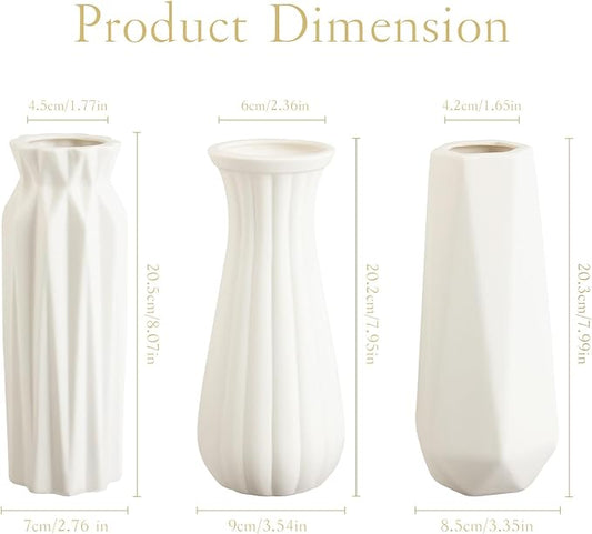 Ruckae 8 Inch Matte Ceramic Vases Set of 3 White Unglazed Vase Vintage Flower Vases for Wedding Dinner Table Party Office Centerpieces