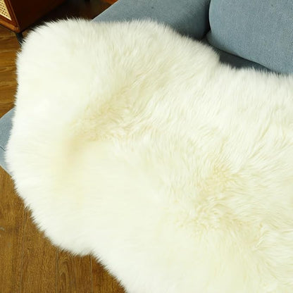 LLB Genuine Sheepskin Area Rug Wool Rug Fur Carpet Fluffy Shaggy Fur Rug for Living Room Kids Bedroom Real Sheepskin Throw Lambskin Rugs Sofa Mat Chair Seat Covers (Ivory White, 2 x 6 ft Sheepskin)
