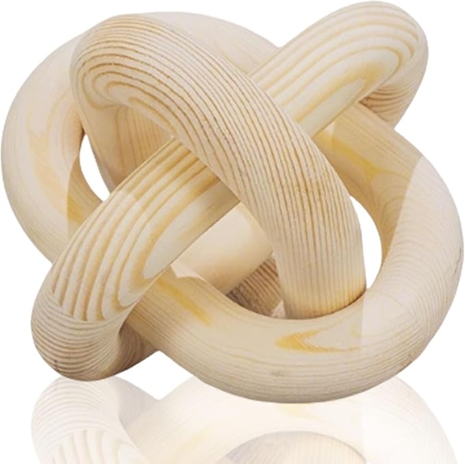 3-Link Wood Knot Chain Link Coffee Table Decor Boho Natural Wooden Knot Hand Carved Decorative for Modern Farmhouse Home Living Room Bedroom Shelf Decoration (Natural)